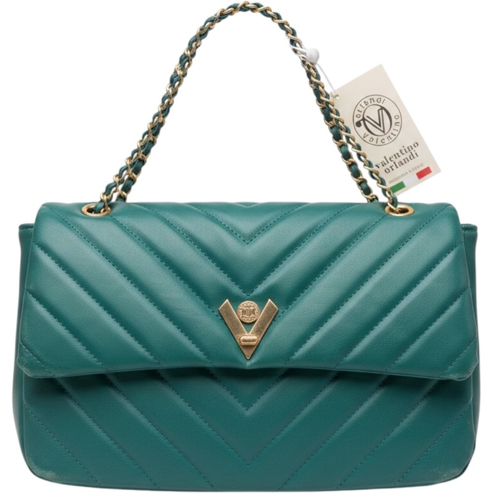 Valentino Orlandi Forest Green Quilted Vegan Leather Shoulder Bag NWT